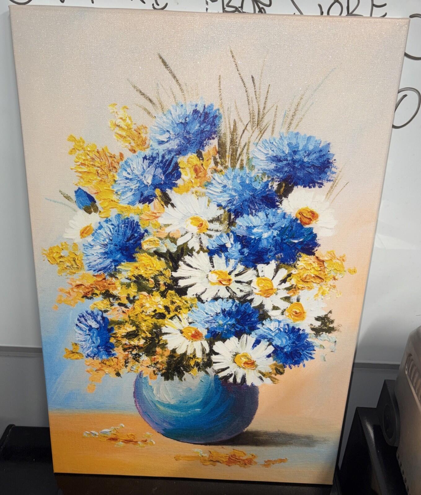 2 PC Floral Bouquet Canvas Painting Wood Backing Wall Art for Home Office Decor