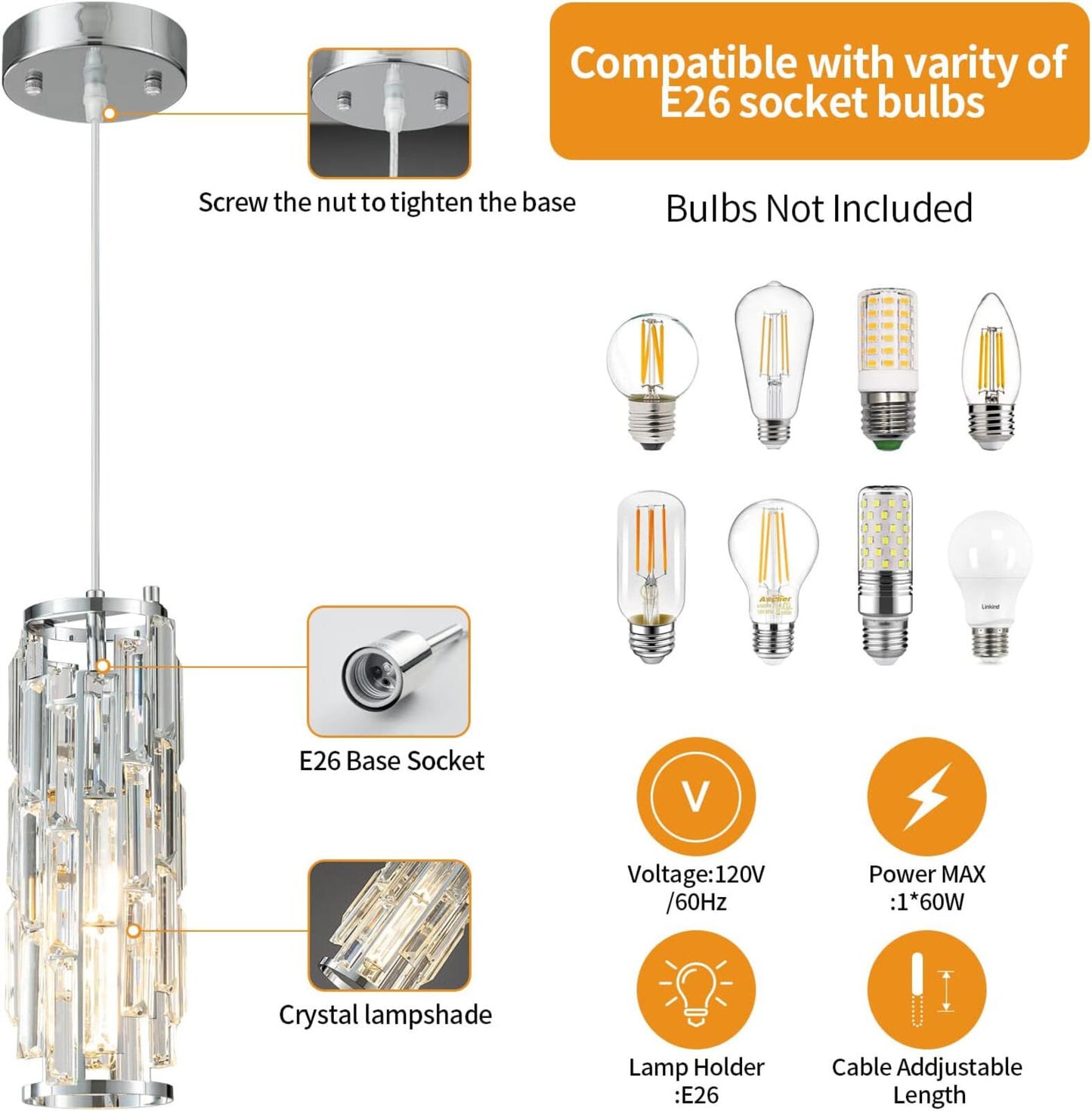 Modern Chrome Mini Crystal Pendant Lights - 3-Pack for Home Decor