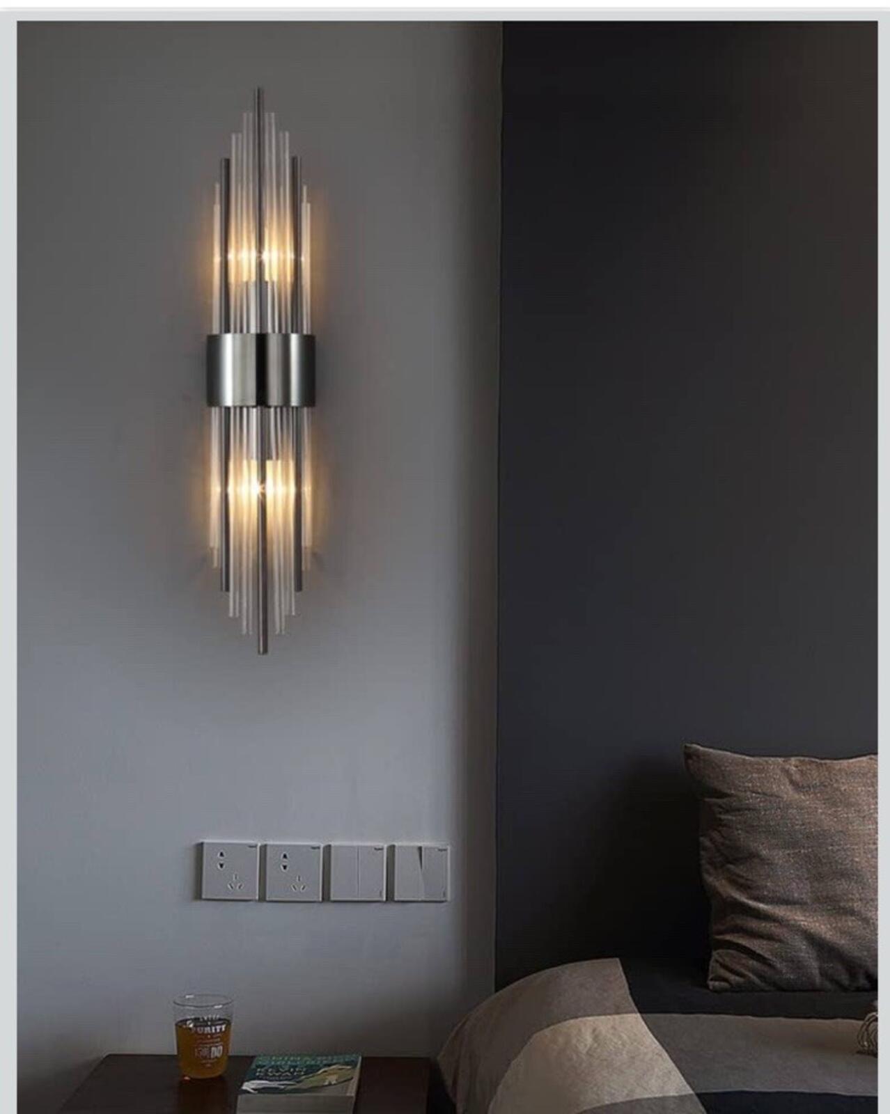 2-Light Modern Wall Sconce Titanium Black Metal with Clear Class Crystal Vanity
