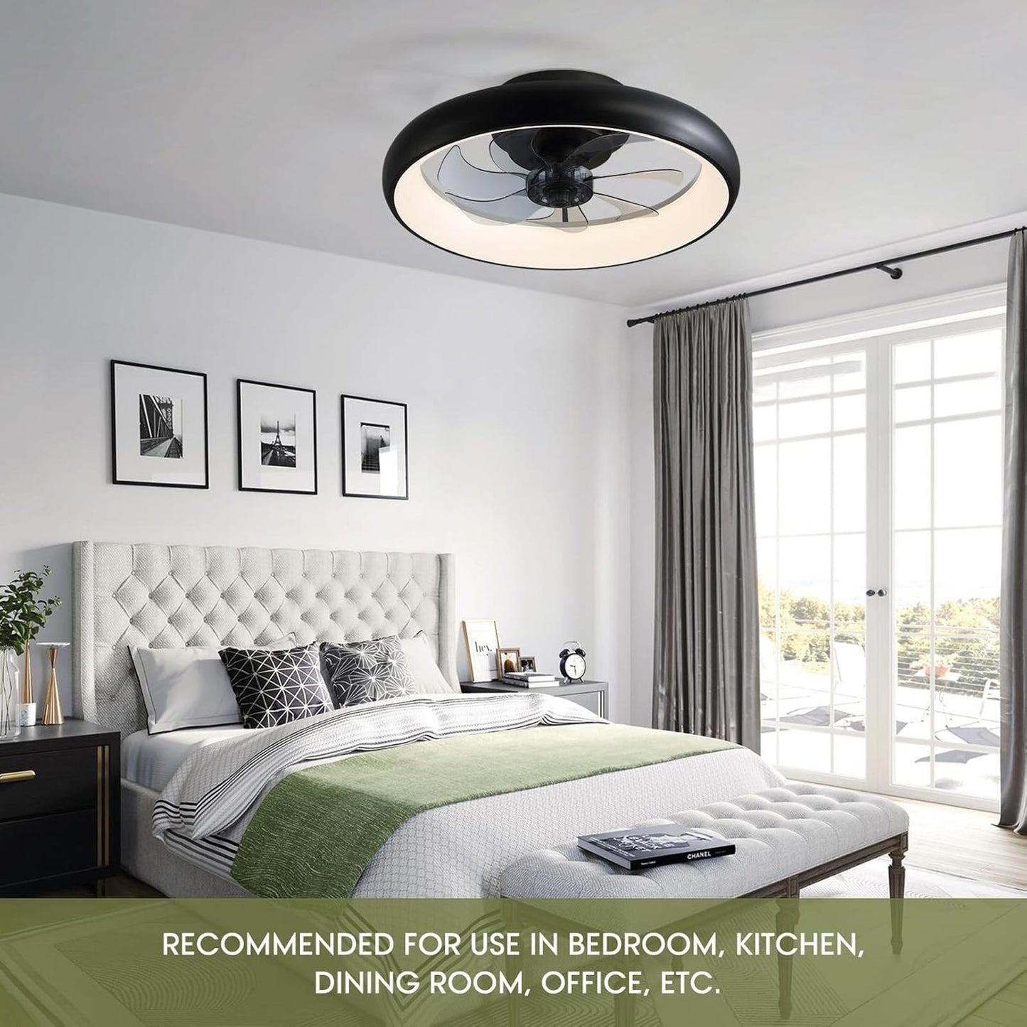Ceiling Fans with Lights 20'' Flush Mount Fan Remote & APP Control Black