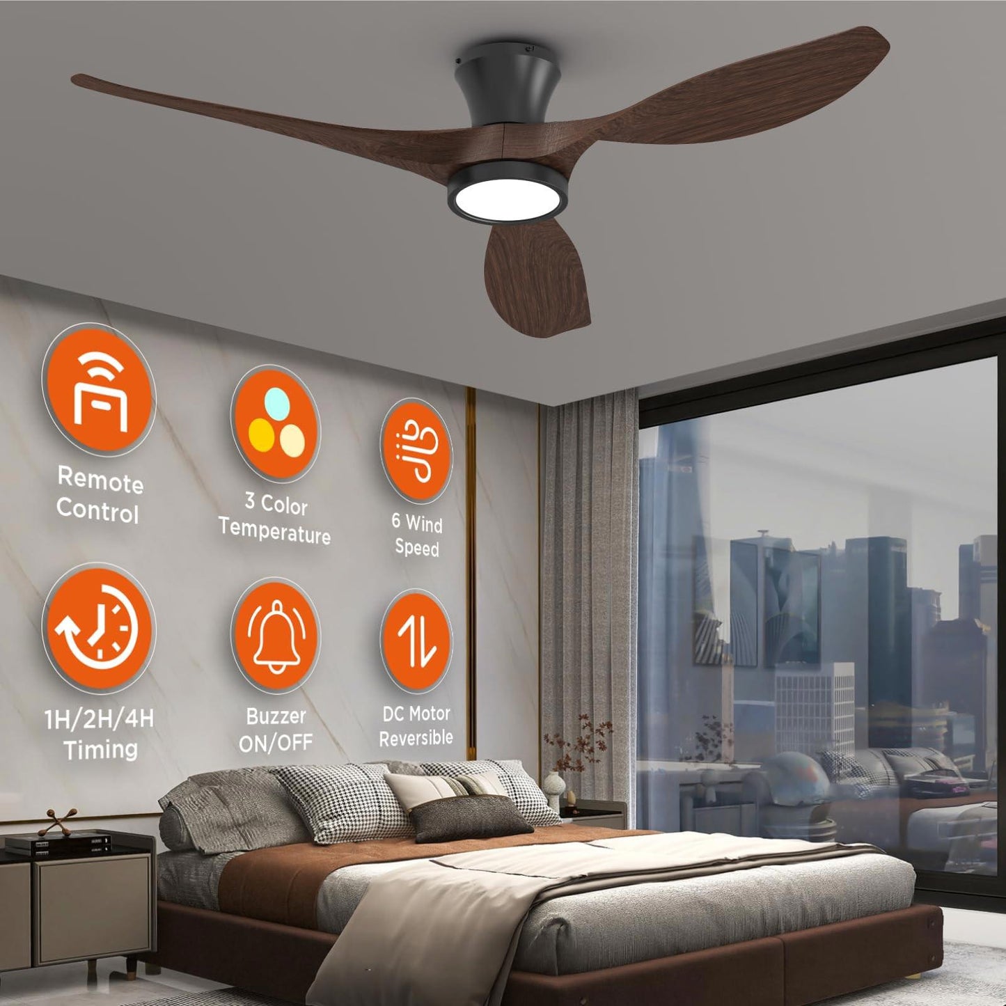TALOYA 52 Inch Ceiling Fans with Led Lights Remote Control Flush Mount Low Pr...