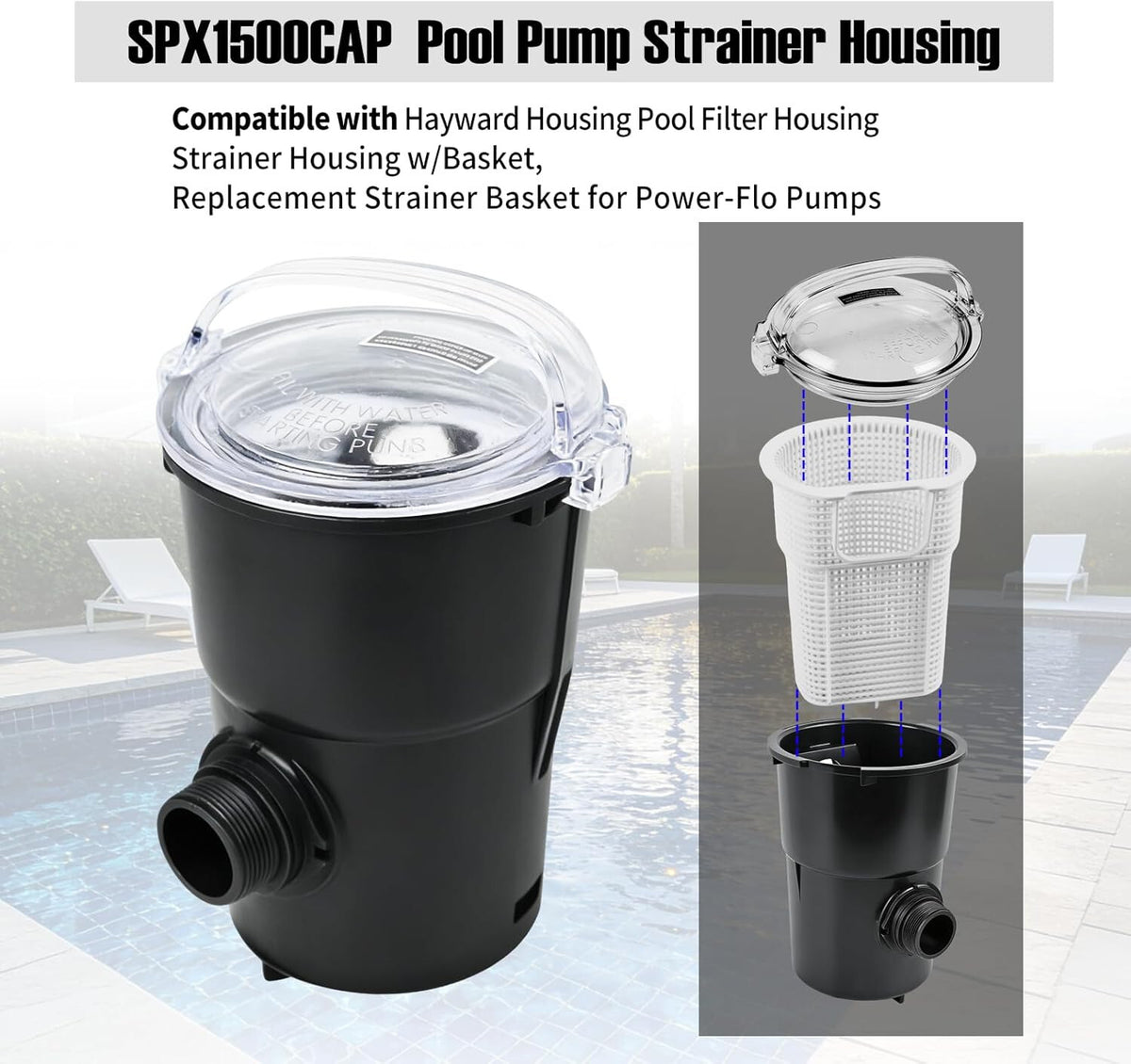 SPX1500CAP Pump Strainer Housing W/Basket Compatible with Hayward Strainer Pump