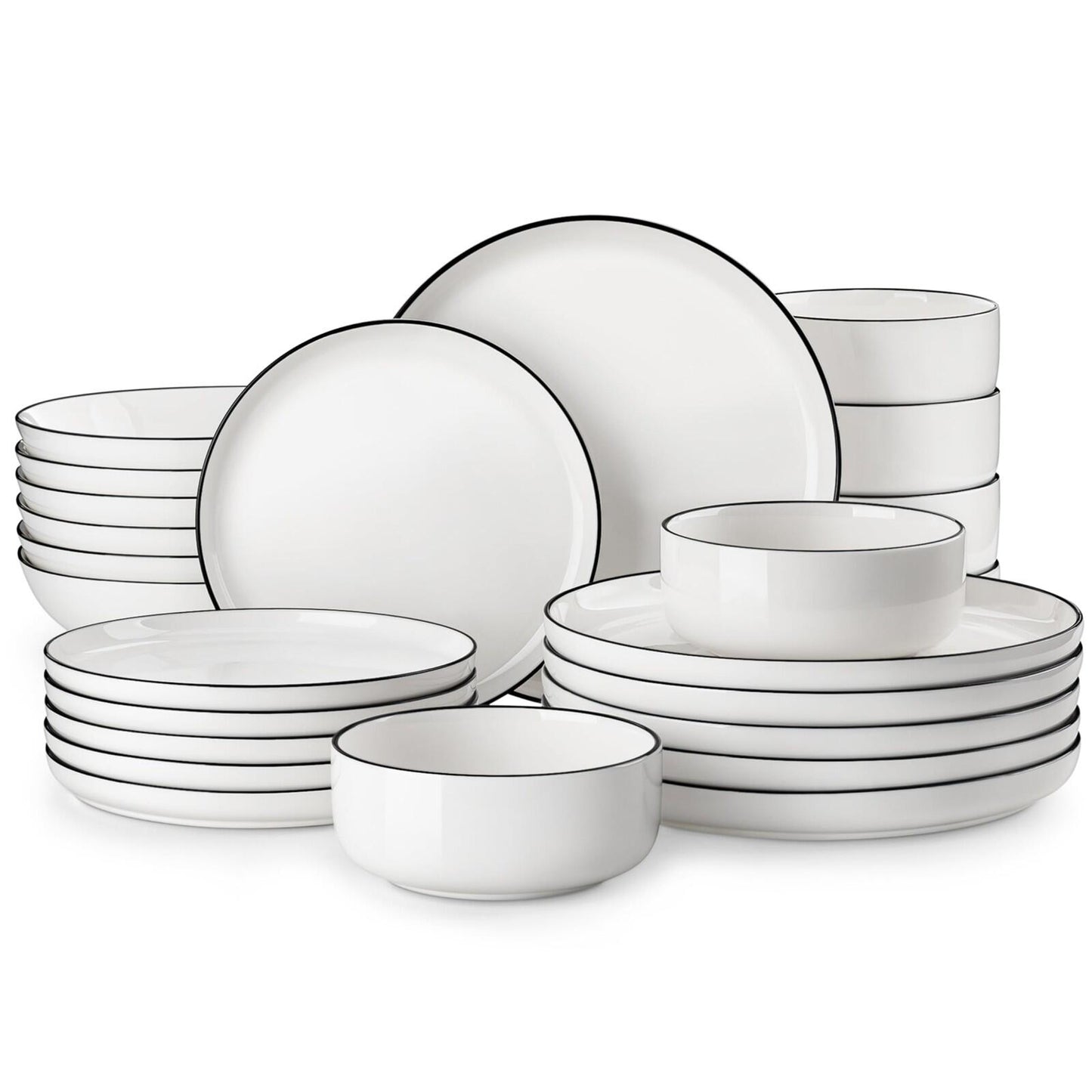 MALACASA Plates and Bowls Sets, 24 Pieces Modern Porcelain Dinnerware Set for...