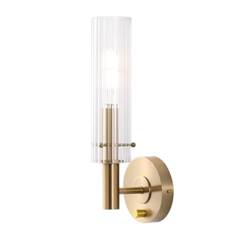 BYOLIIMA Modern Wall Sconces with Dimmer ON/Off Switch Gold Brushed Gold/Clear