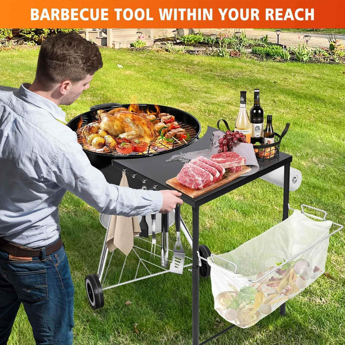 Grill Side Table for Weber Kettle 22/26, for Weber Smokey Mountain 22 Grill, ...