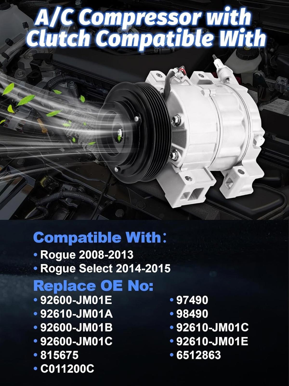 AC Compressor W/Clutch For 2008 2009 2010 2011-2013 Nissan Rogue 2.5L l4 READ