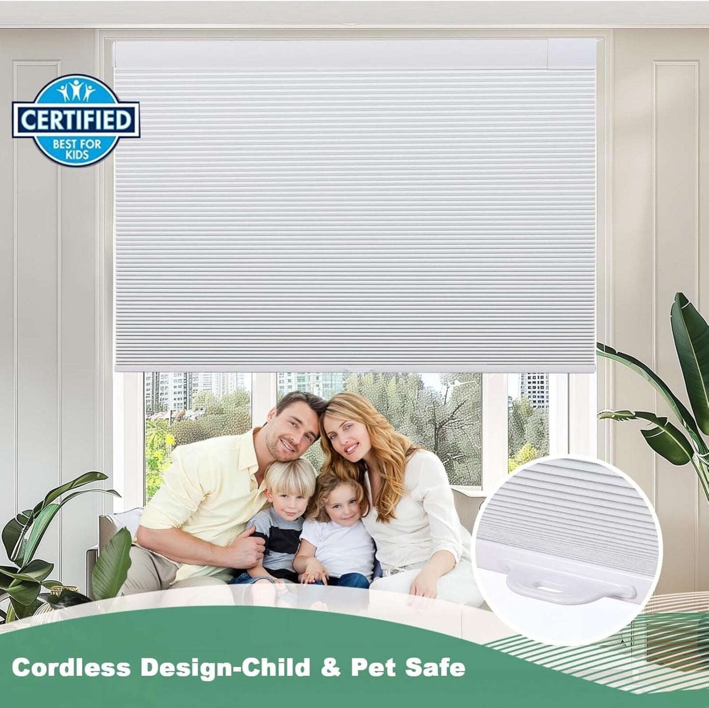 No Drill Cellular Shades for Indoor Windows Honeycomb Blinds 51 1/2" W x 64" H
