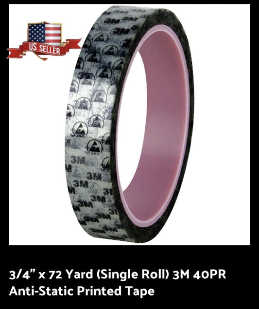 3M 40PR 3/4" x 72 yd Anti-Static Polyester Film Printed Tape, 1 Roll
