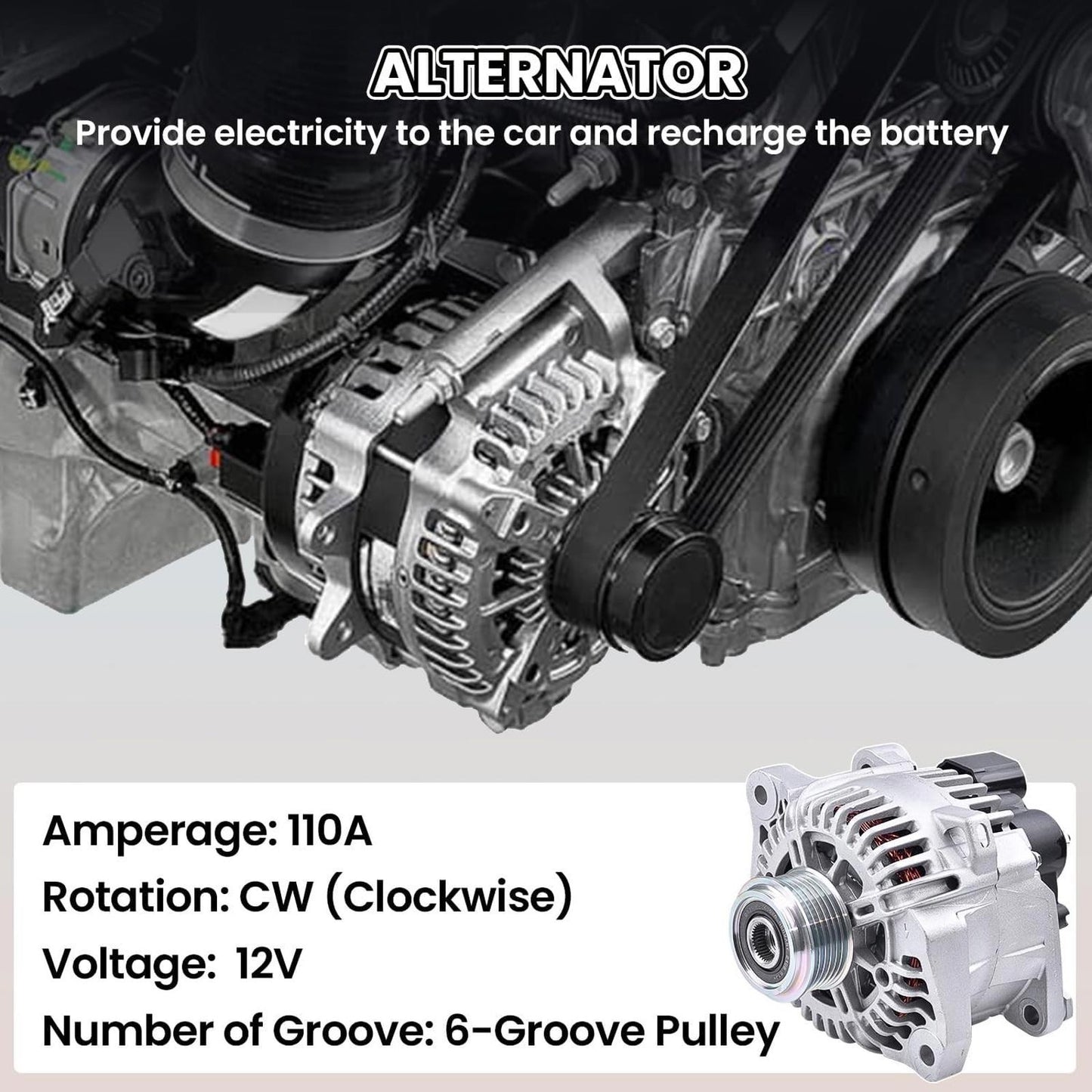 37300-2G600 Alternator Compatible with Hyundai Sonata 2011-2014 2.0L