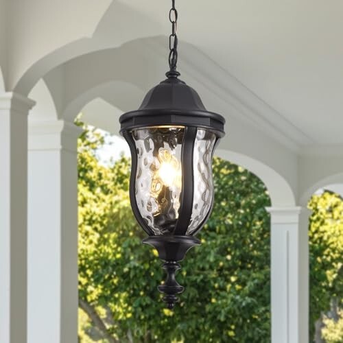 Large Outdoor Pendant Light Fixture 23.6'' Exterior Hanging 23.6 Inch Black