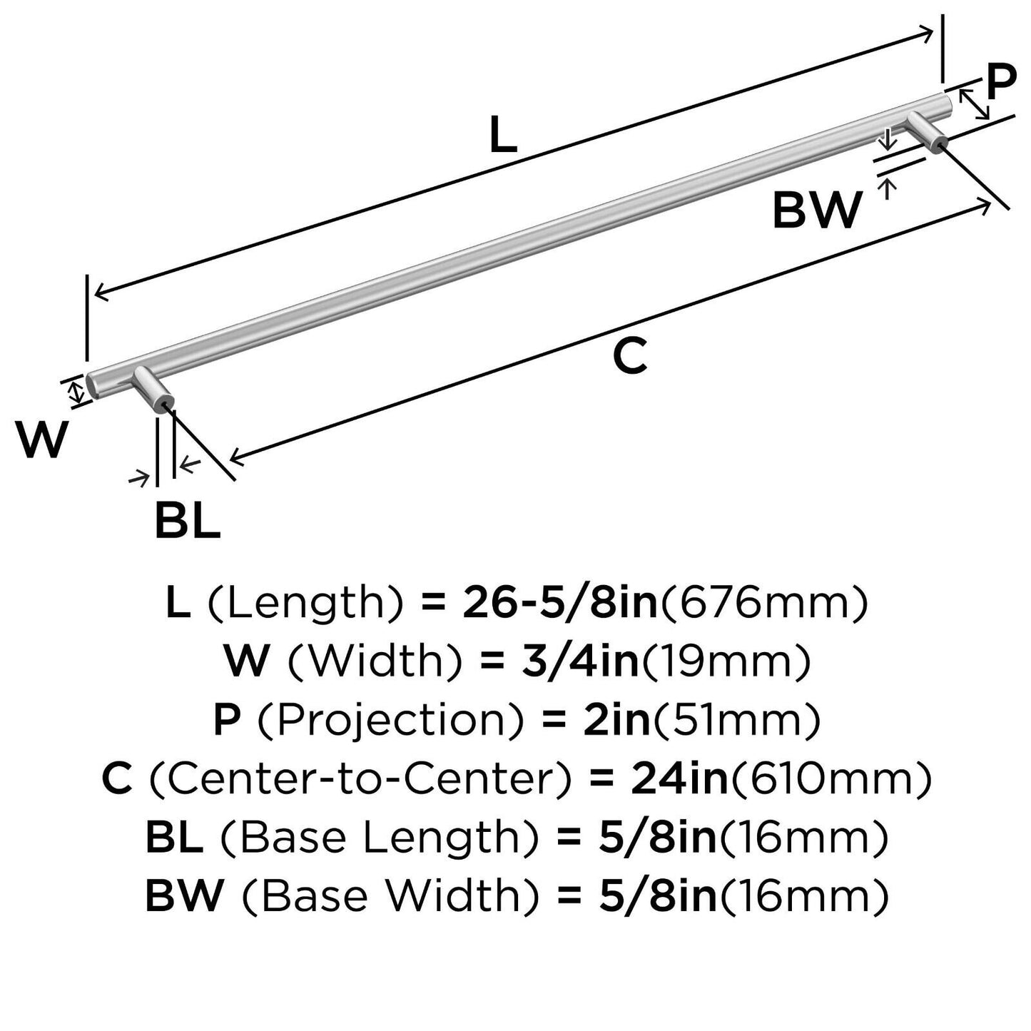 Amerock BP5402626 | Polished Chrome Appliance Pull, 24 inch(610mm)Cabinet Handle