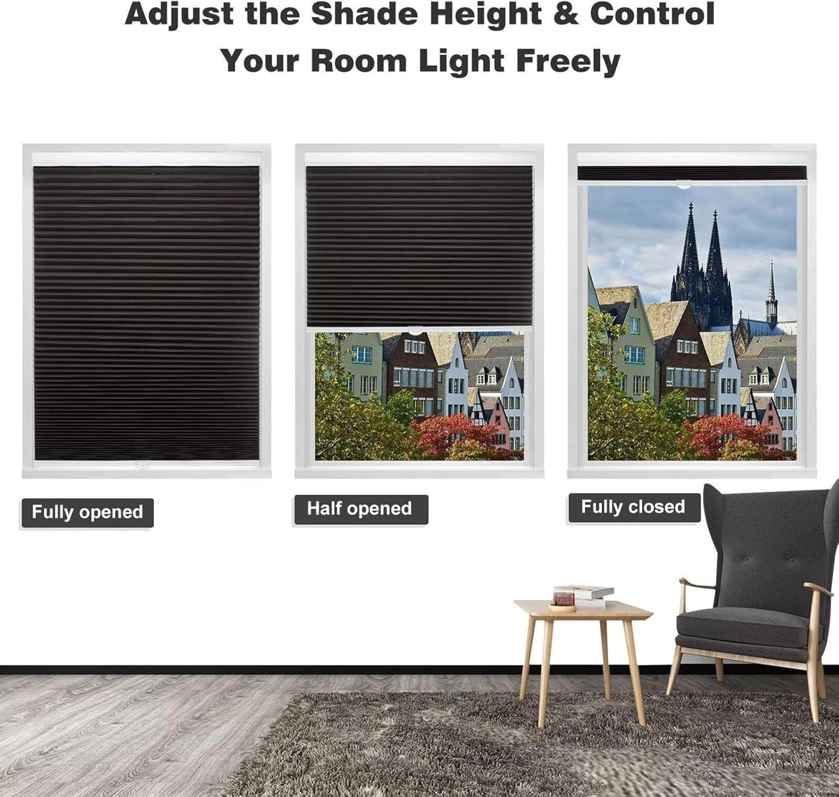 MYshade Blackout Cordless Cellular Shades Honeycomb Shade for Indoor Windows