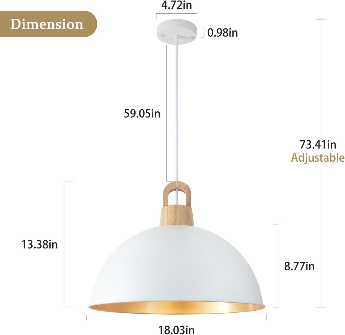 Modern 18'' White Pendant Light - Farmhouse Industrial Chandelier for Home