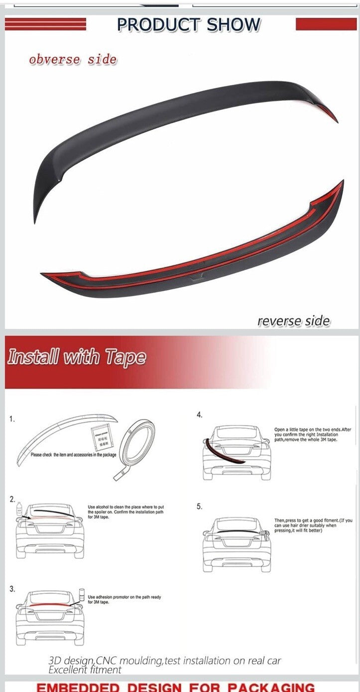 For 2010-2013 Volkswagen Golf 6 MK6 GTi Matte Black Rear Roof Spoiler Wing