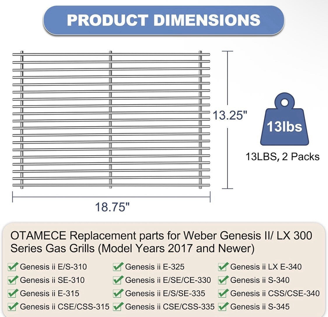 SS Grill Grates Flavorizer Bars Heat Deflectors Compatible Weber Genesis II 300