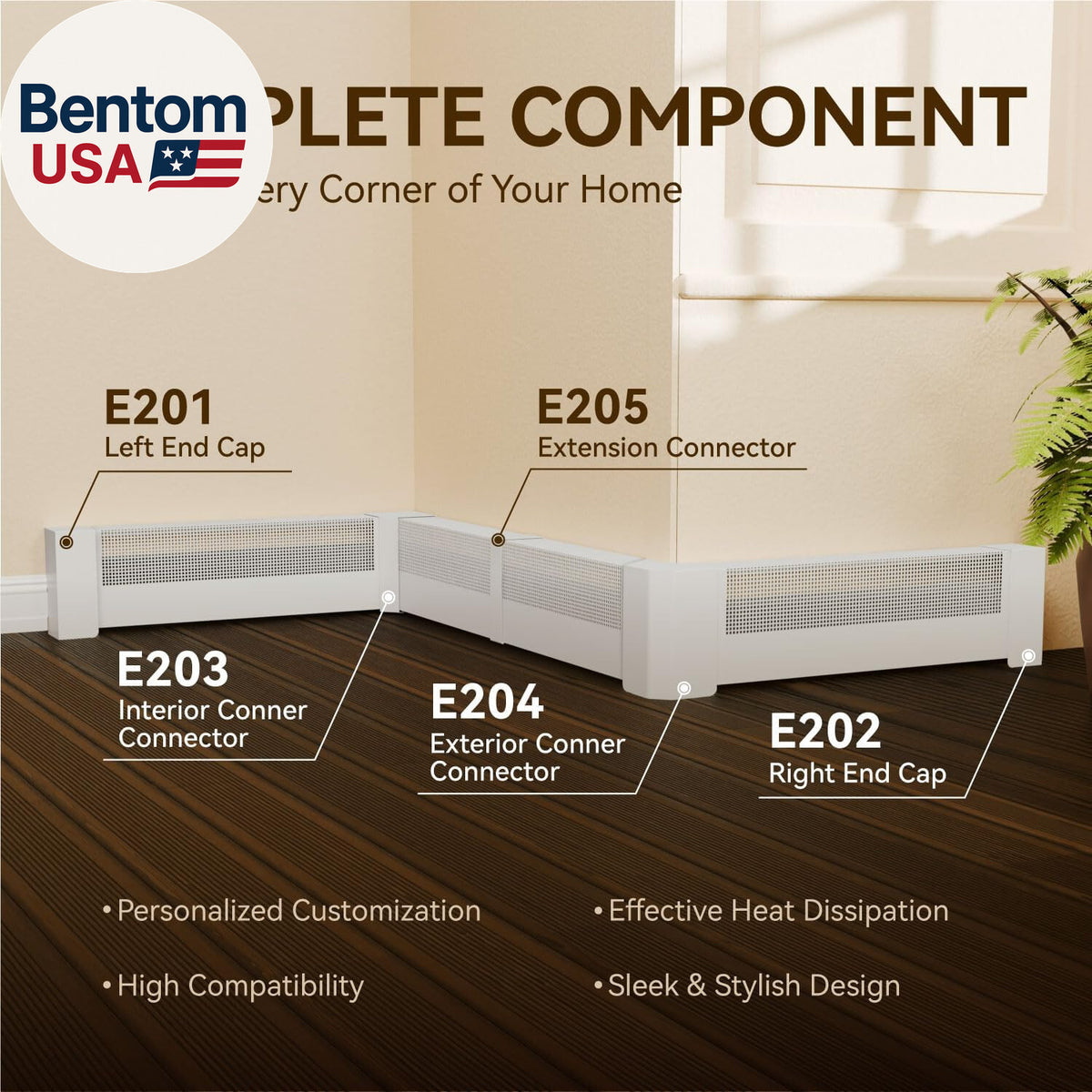 4Ft Galvanized Steel Easy Slip-On Baseboard Heater Cover with Left and Right End
