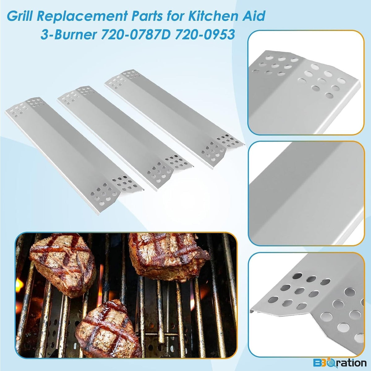 KitchenAid Grill Replacement Kit 7mm Grates Burner Heat Plates 720-0787D