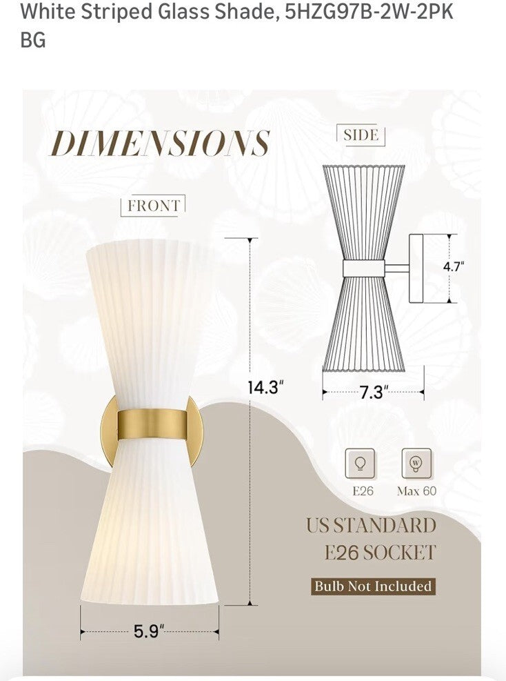 Modern Wall Sconce Set X2 Vanity Up Down Wall Light Brushed Gold Frosted Glass