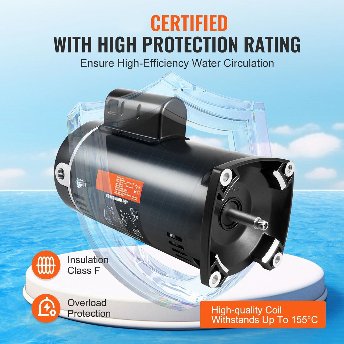 56Y Frame 2HP Pool Motor, 230V 3450 RPM Replacement 115/230V