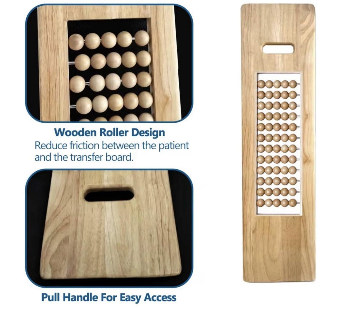 Patient Transfer Board 26"x7.5” Wood w/ 60 Roller Bead Slide Assist Bed to Chair