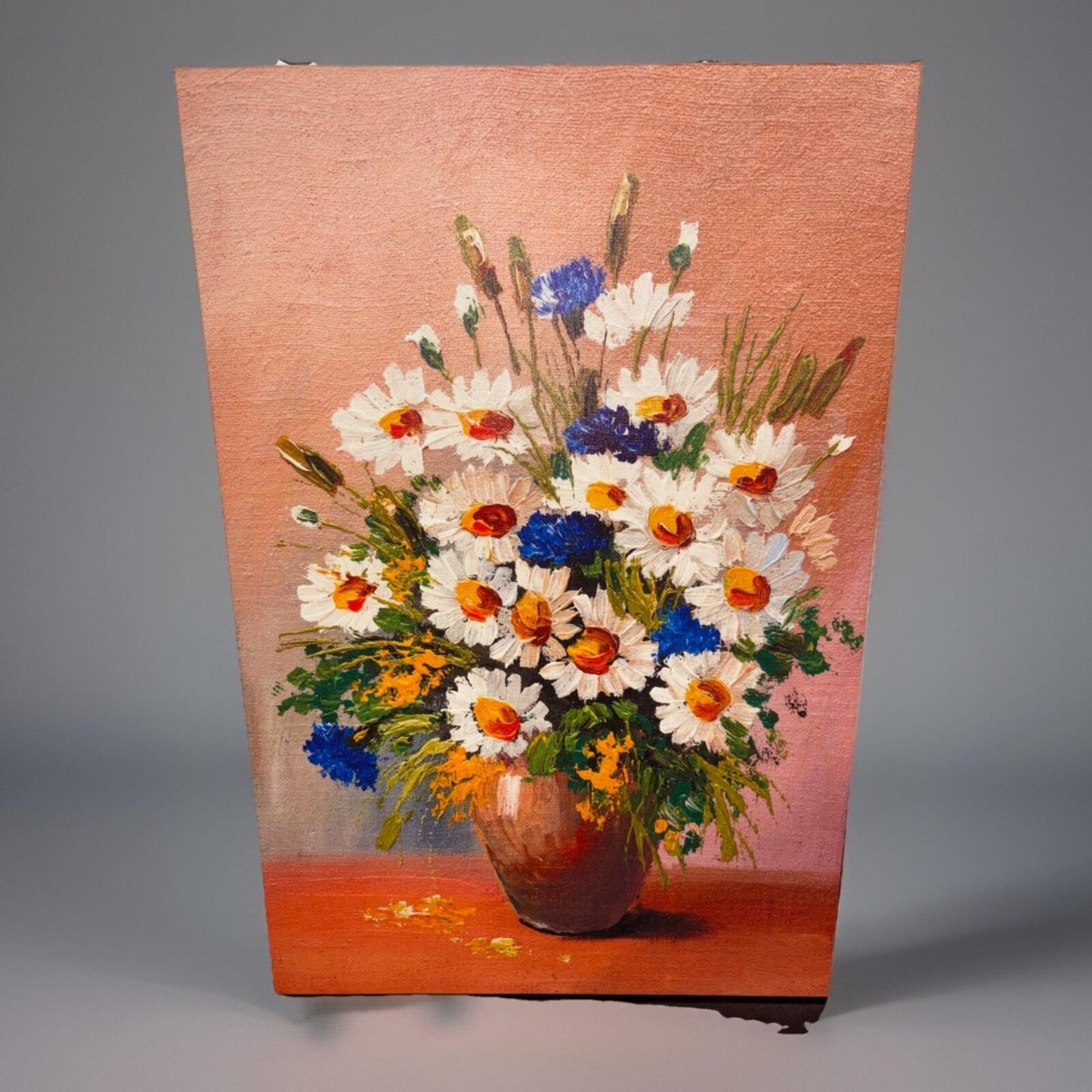 2 PC Floral Bouquet Canvas Painting Wood Backing Wall Art for Home Office Decor