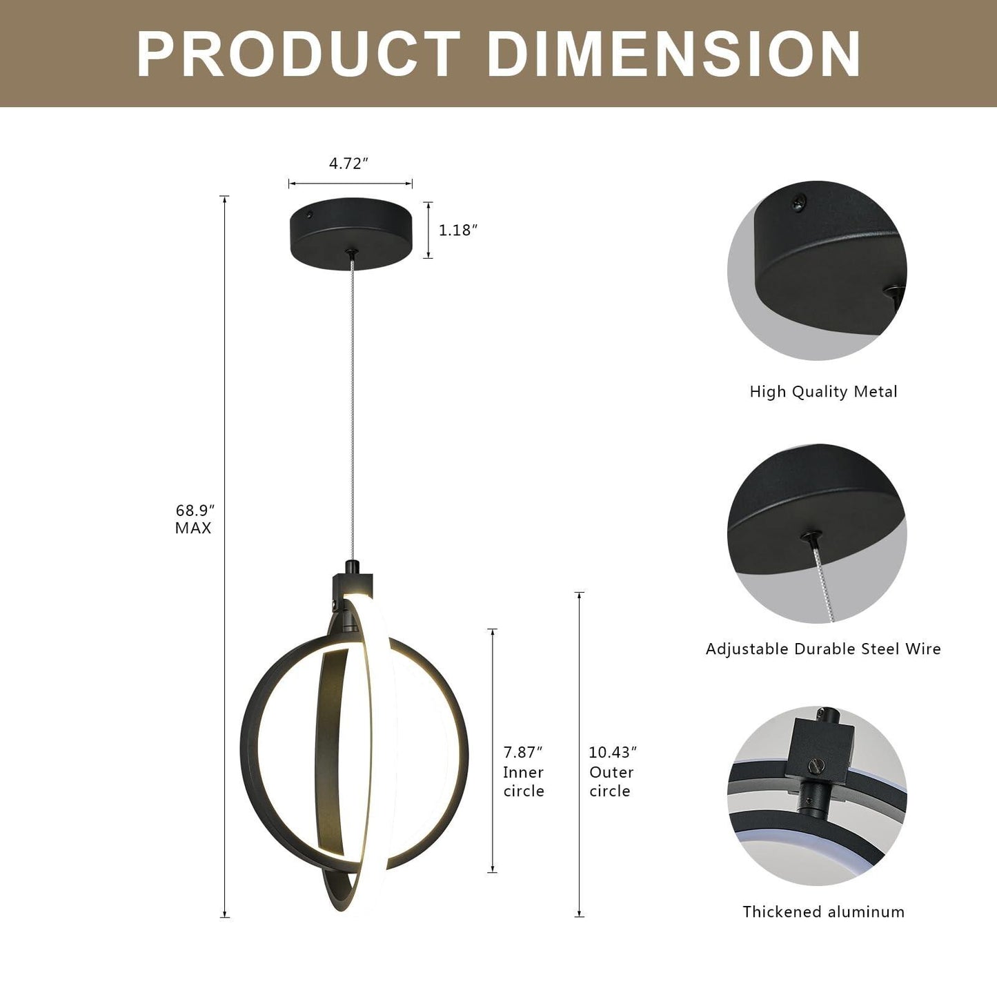 Modern LED Chandelier Black Ring Pendant Light Fixtures 4000K Dimmable Height...