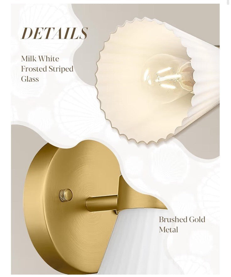 Modern Wall Sconce Set X2 Vanity Up Down Wall Light Brushed Gold Frosted Glass