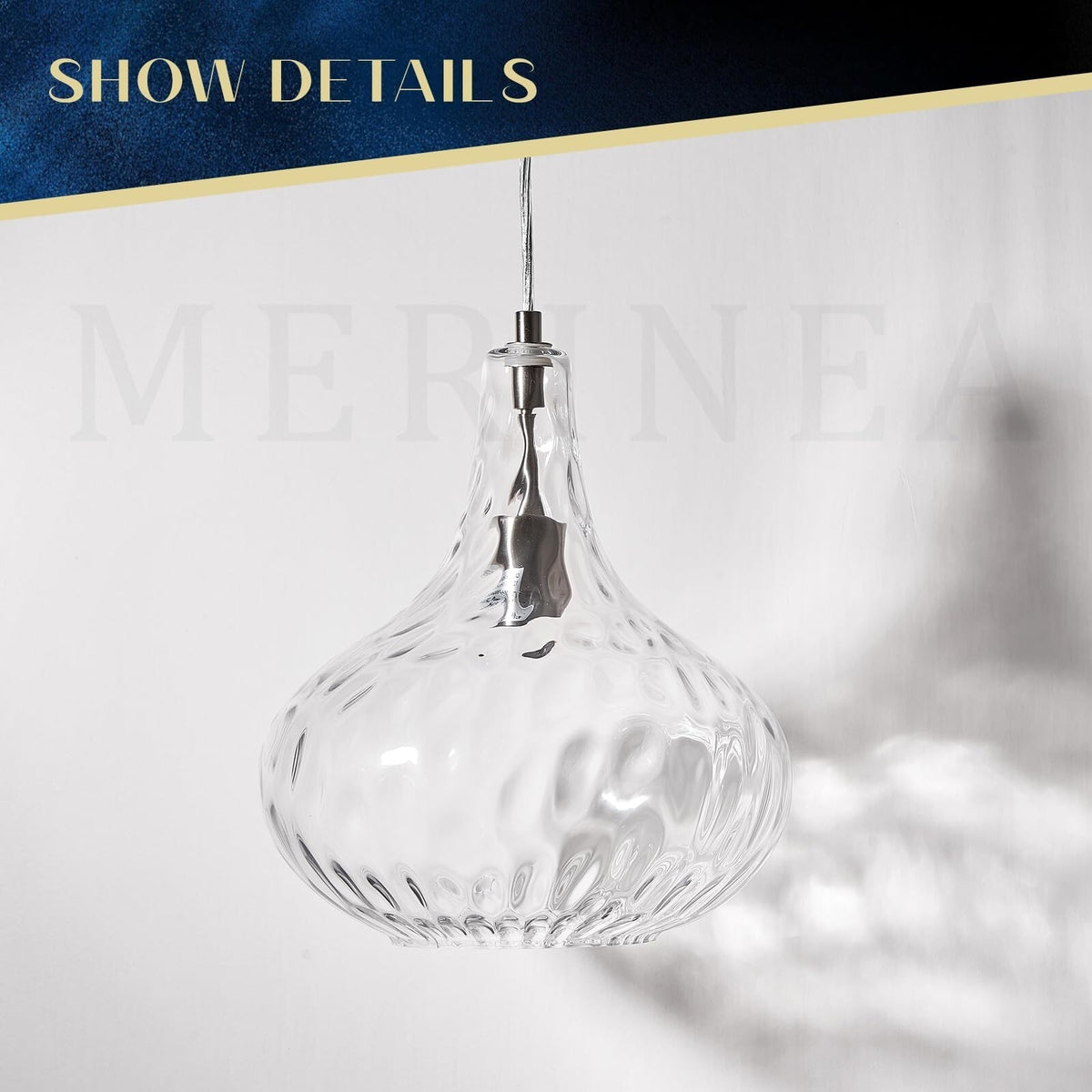 Hammered Glass Pendant Light for Kitchen Island, 11-Inch Modern Brushed Nicke...