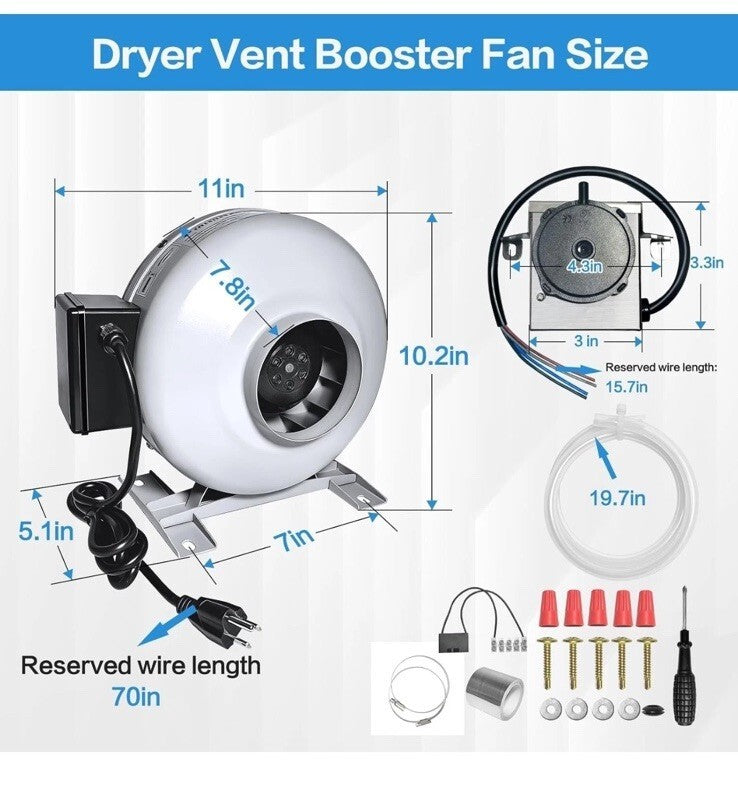 M-4DBT Automatic Dryer Duct Booster Exhaust Fan for Clothes Dryers