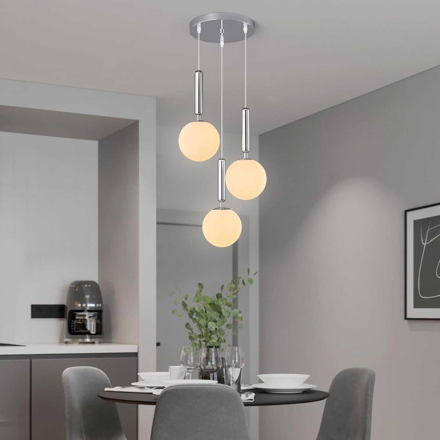 Modern Chrome Pendant Light Hanging Fixture Light for Kitchen Island Mid Century