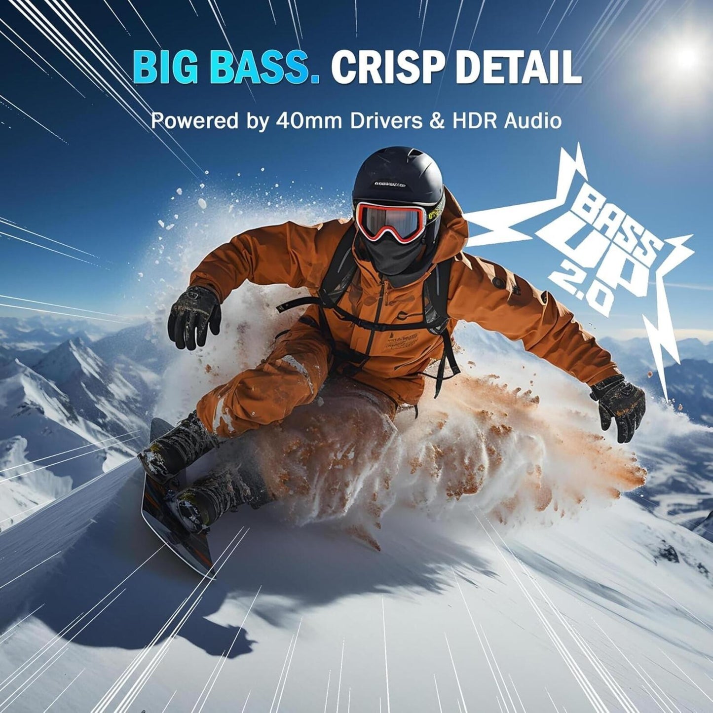 Wireless Bluetooth 6.0 Ski Helmet Speakers - 30H Playtime, IPX5 Waterproof
