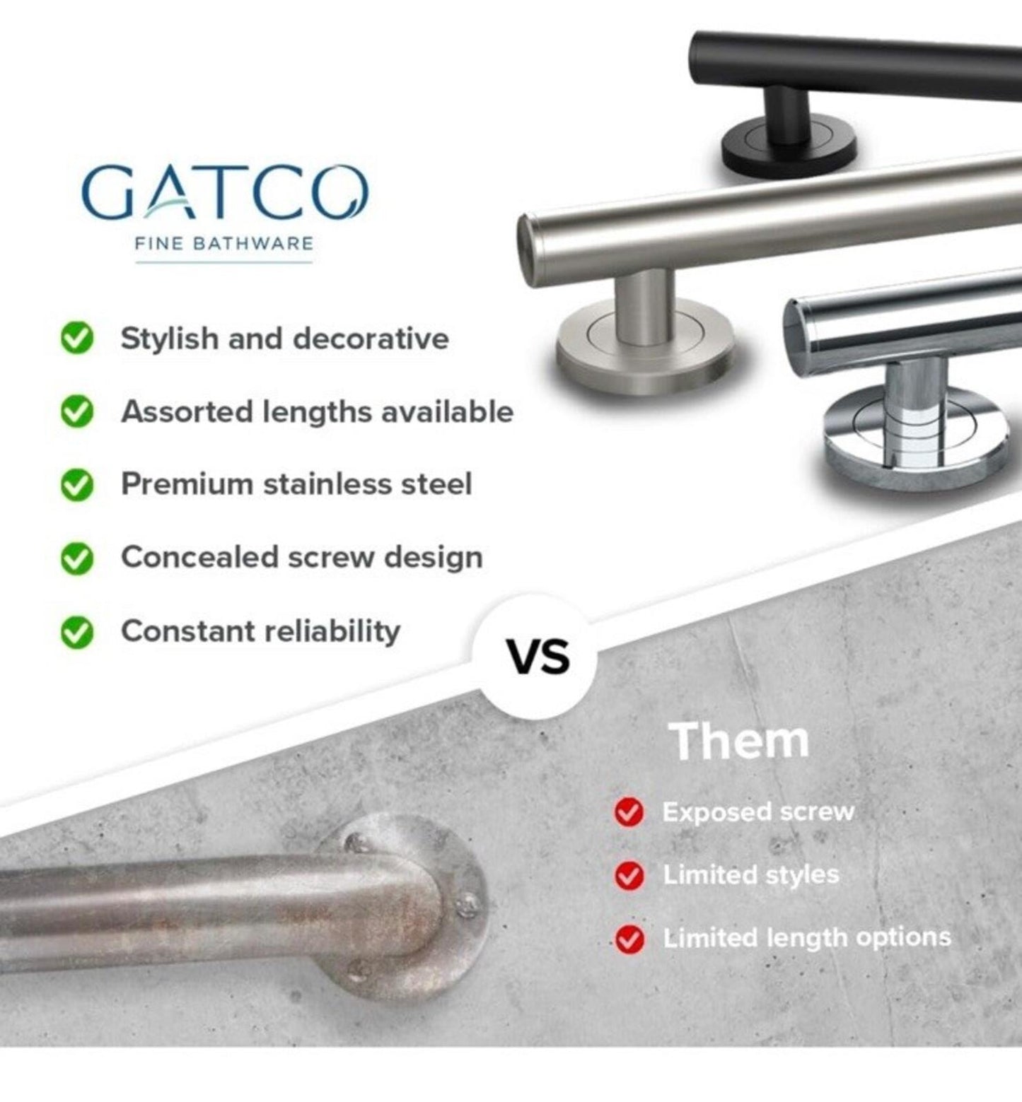 Gatco #897 Latitude II Grab Bar, Satin Nickel , 48-Inch Stainless Steel Safety