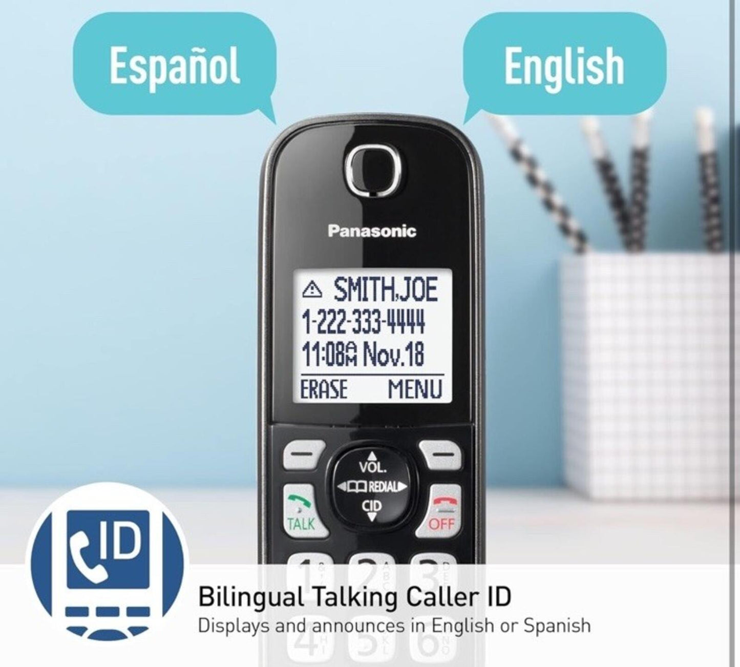 KX-TGD832M Panasonic 2-Handset Cordless Phone with Call Block & Bilingual ID
