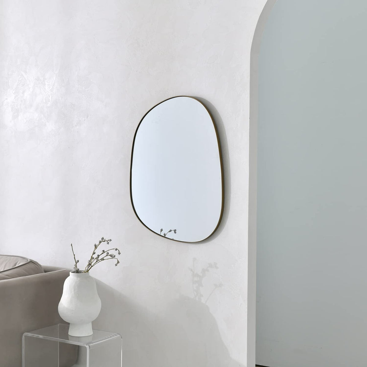 Asymmetrical Mirror For Wall Decor 21"x 27" Modern Brass Framed Wall Mirror