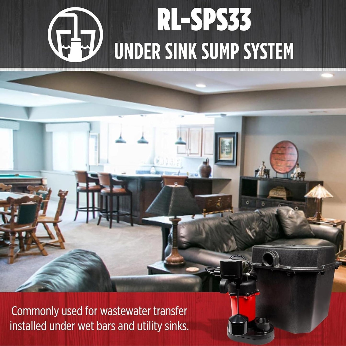Red Lion RL-SPS33 1/3 HP, 115-Volt, 3200 GPH Under-Sink Sump Pump