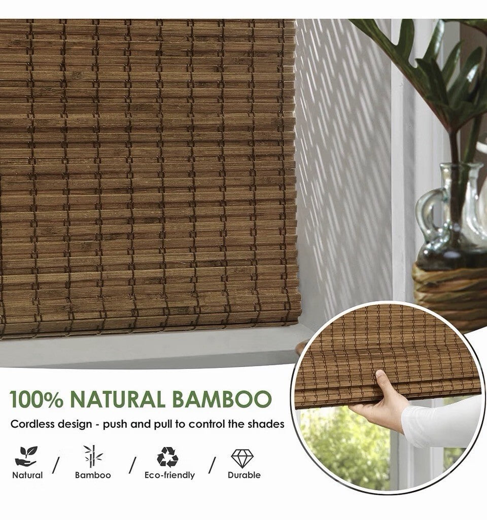 LazBlinds Cordless Bamboo Roman Shade 32.5x64 Highfield Teak Room Darkening