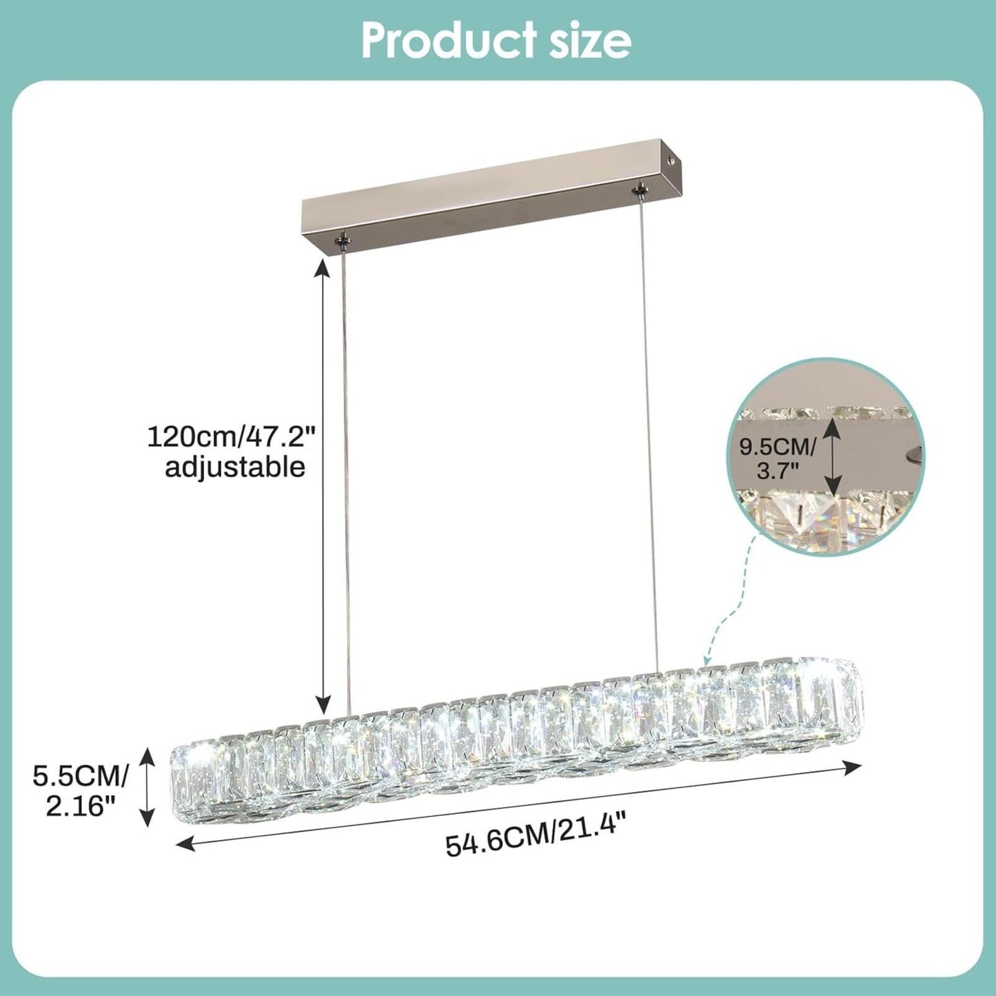 Crystal Chandelier Modern Pendant Light Dining Room Fixture Cool White 6500K