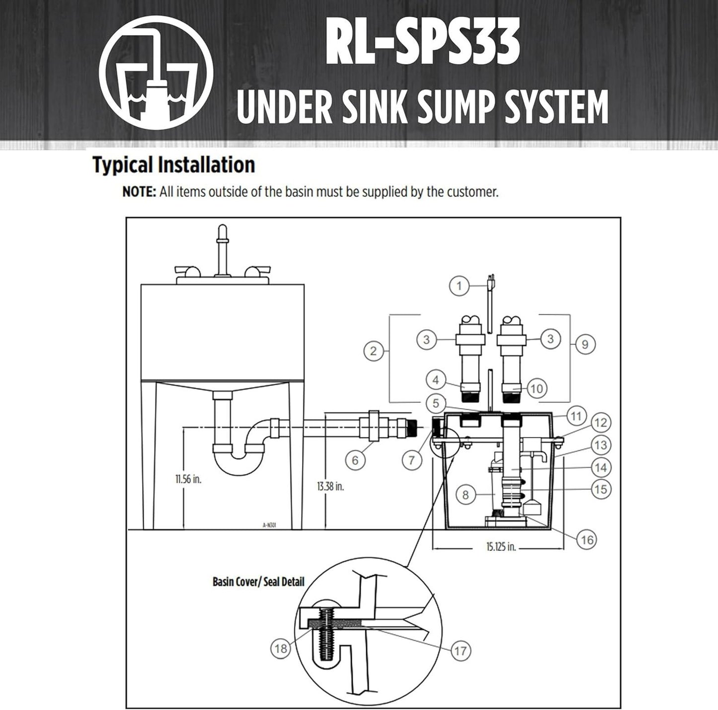 Red Lion RL-SPS33 1/3 HP, 115-Volt, 3200 GPH Under-Sink Sump Pump