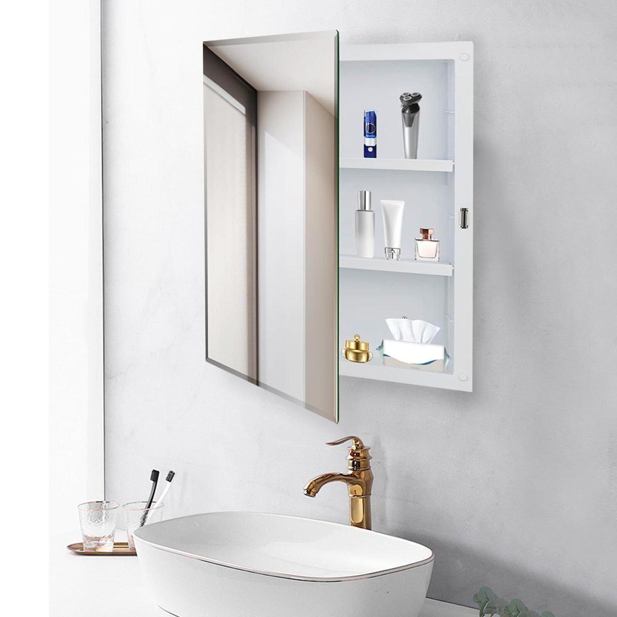 Bathroom Medicine Cabinet with Beveled Mirror, Medicine Cabinet with Storage ...