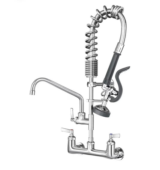 Commercial Faucet with Sprayer 8 Inch Center Wall Mount Commercial Sink Faucet,