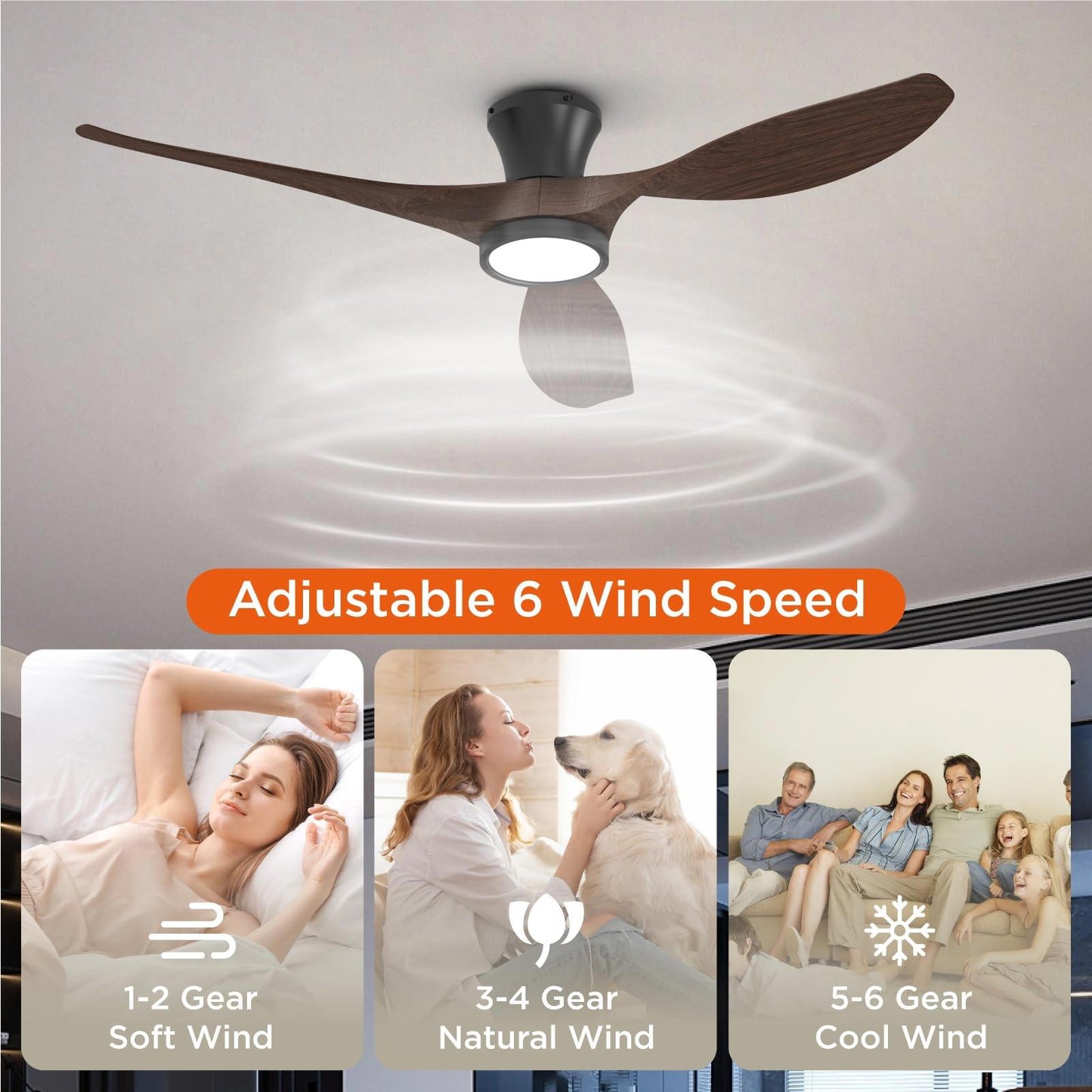TALOYA 52 Inch Ceiling Fans with Led Lights Remote Control Flush Mount Low Pr...