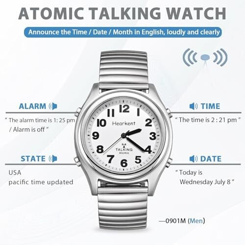 Atomic Talking Watch for Elderly,Blind,Loud Clear English Voice | silver