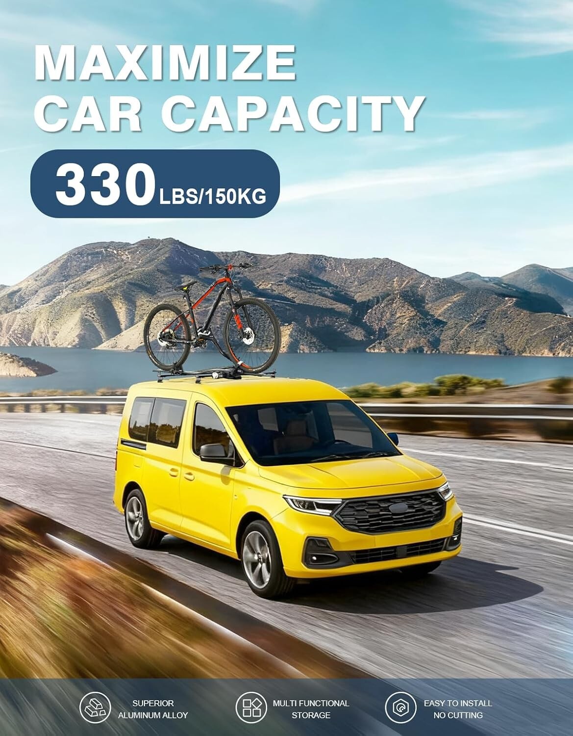 Roof Rack Ladder for Cargo Vans, Fits Ford Transit Connect 2014-2025, Black Acce