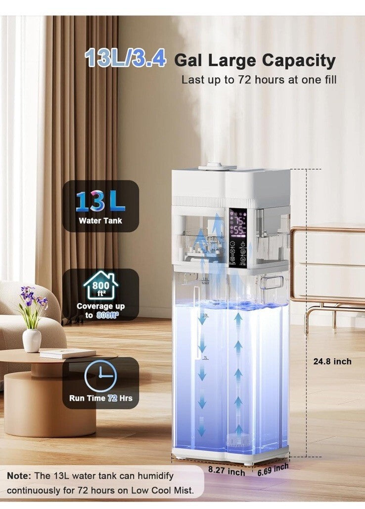 Zeova 13L/3.4Gal Humidifiers for Bedroom Ultrasonic Warm & Cool Mist HQ-JS2418W
