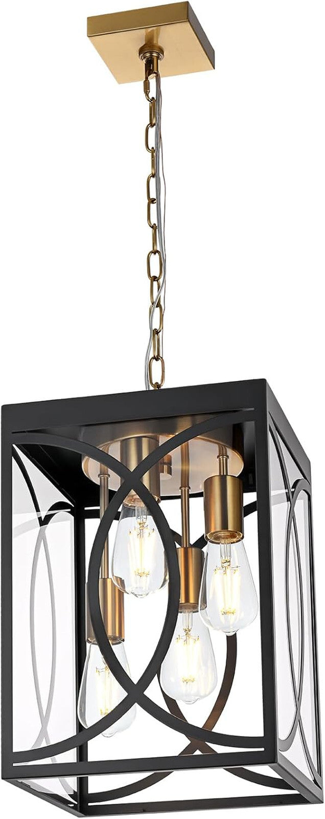 4-Lights Large Outdoor Pendant Light Fixture, E26 Bulb Base Porch Hanging Lighti