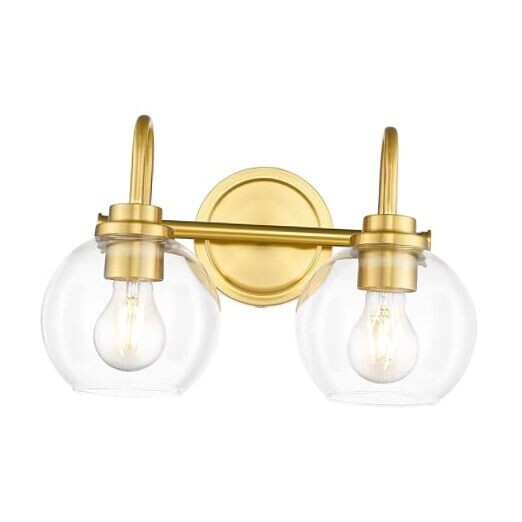 Bathroom Light Fixtures, 2-Light Brushed Gold Vanity Lights with Gold, 2-Light