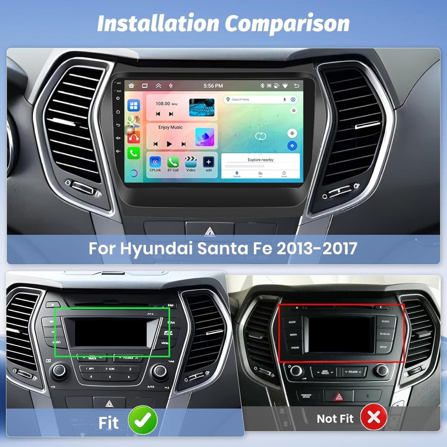 [8 Core 4G+64G] for Hyundai Santa Fe IX45 2013-2018, Android Radio GPS, WiFi