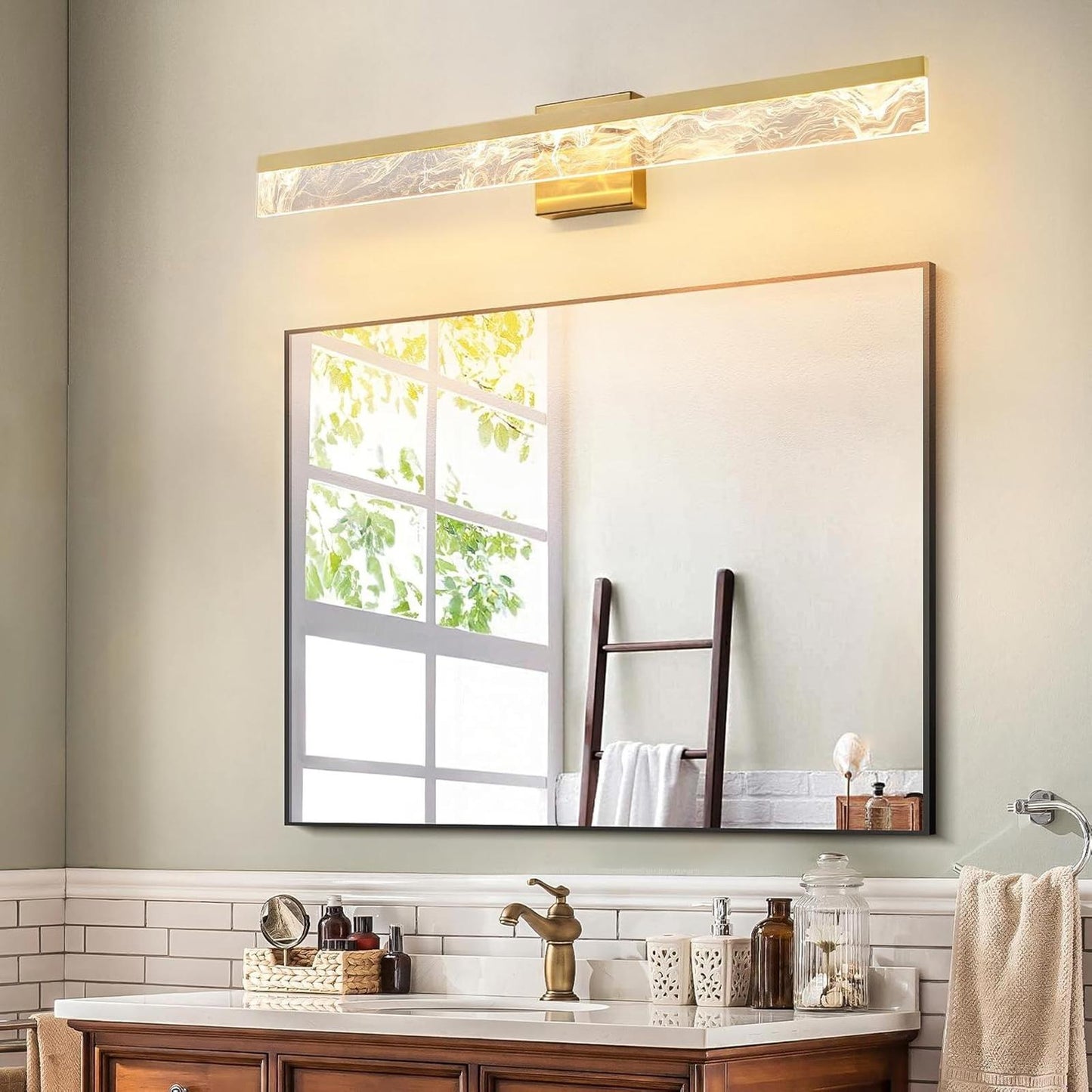 Gold Bathroom Light Fixtures, 32 Inch Modern Vanity Lights for Bathroom 24W