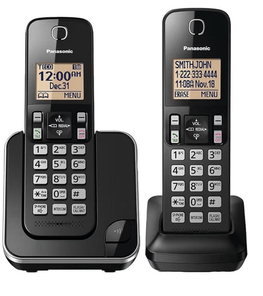 Panasonic KX-TGC352B Expandable Cordless 2 Handsets Phone System Caller ID Black