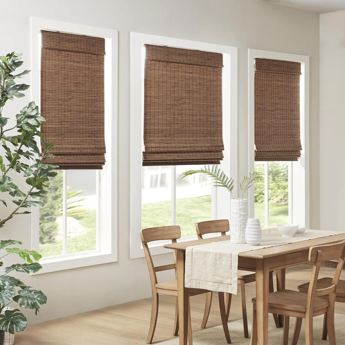 100% Bamboo Cordless Roman Shades-Woven Wooden Privacy Panel